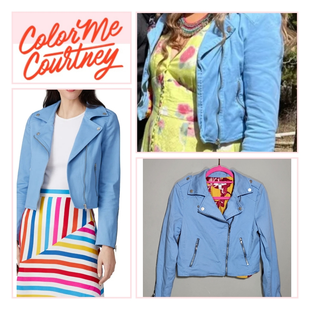 COLOR ME COURTNEY Size 6 Dennis Biker Jacket Baby Blue Canvas